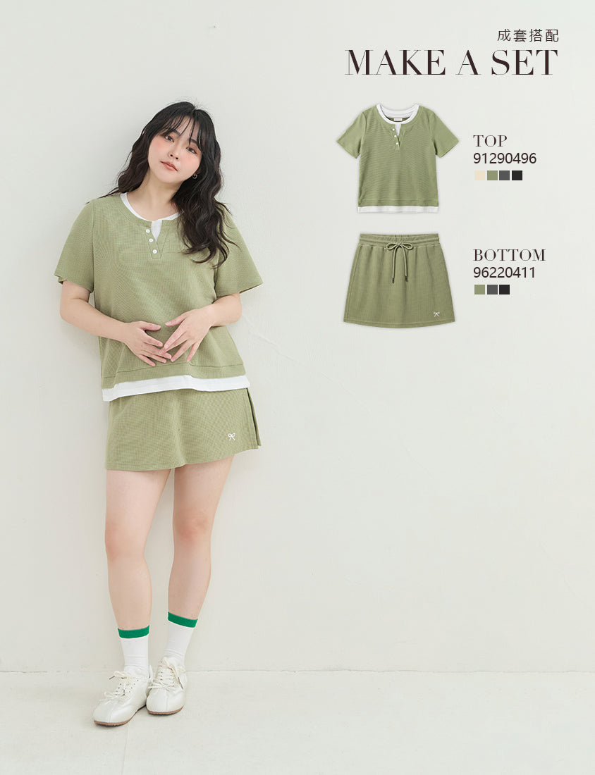 Waffle Knit Butterfly Embroidered Plus Size Skort