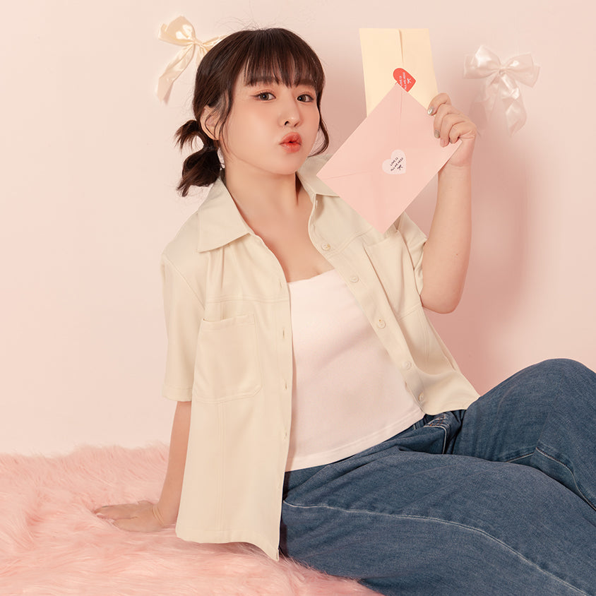 Double Pocket Twill Shell Button Plus Size Shirt