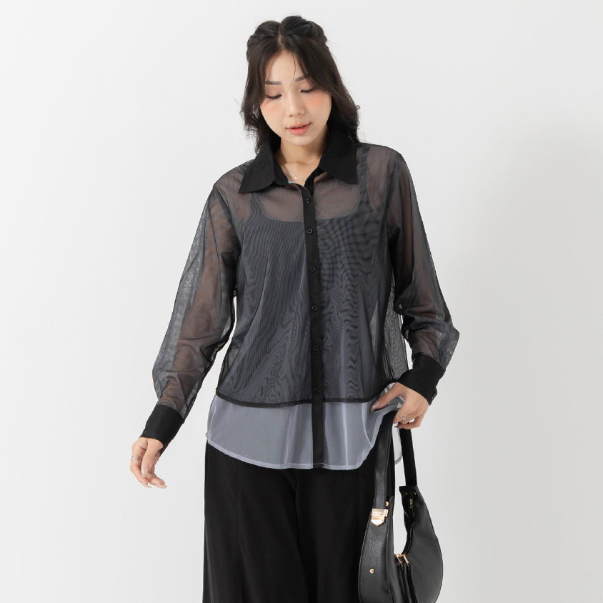 MISS. Japanese-Inspired Ethereal Sheer Layered Plus Size Shirt