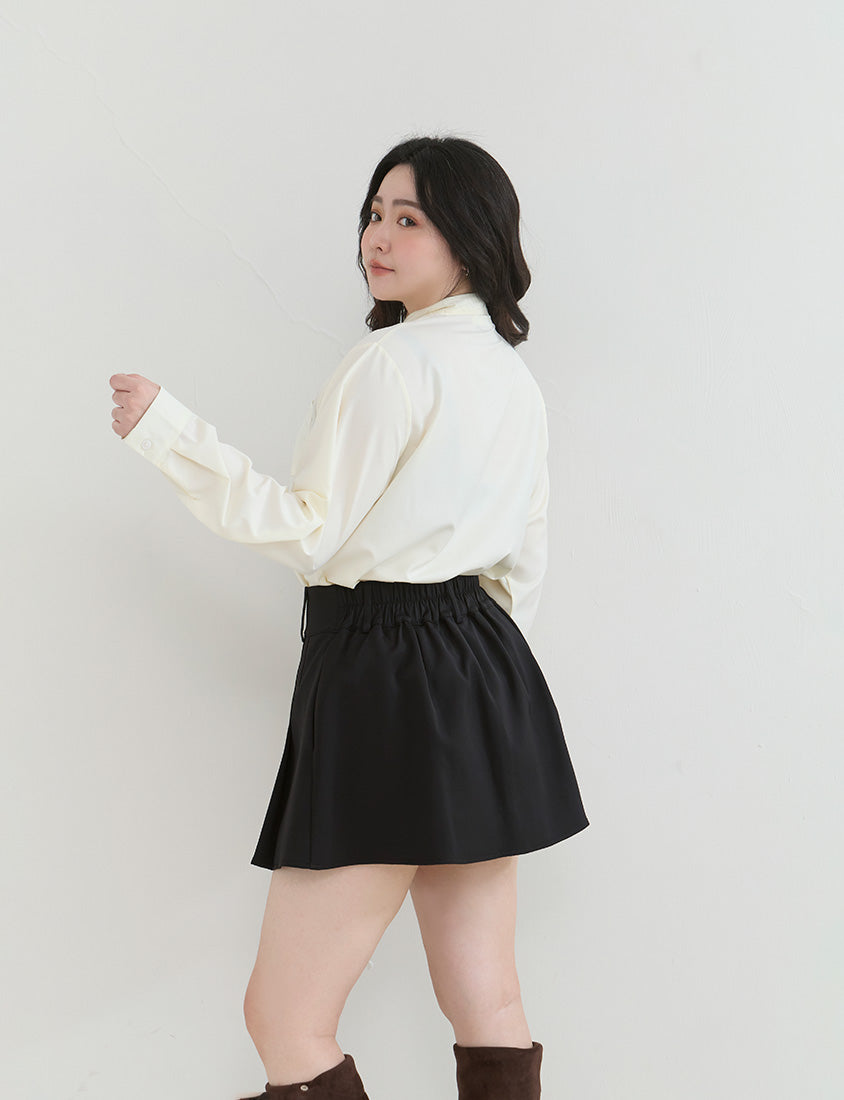 Korean Style Tie Neck Long Sleeve Plus Size Blouse