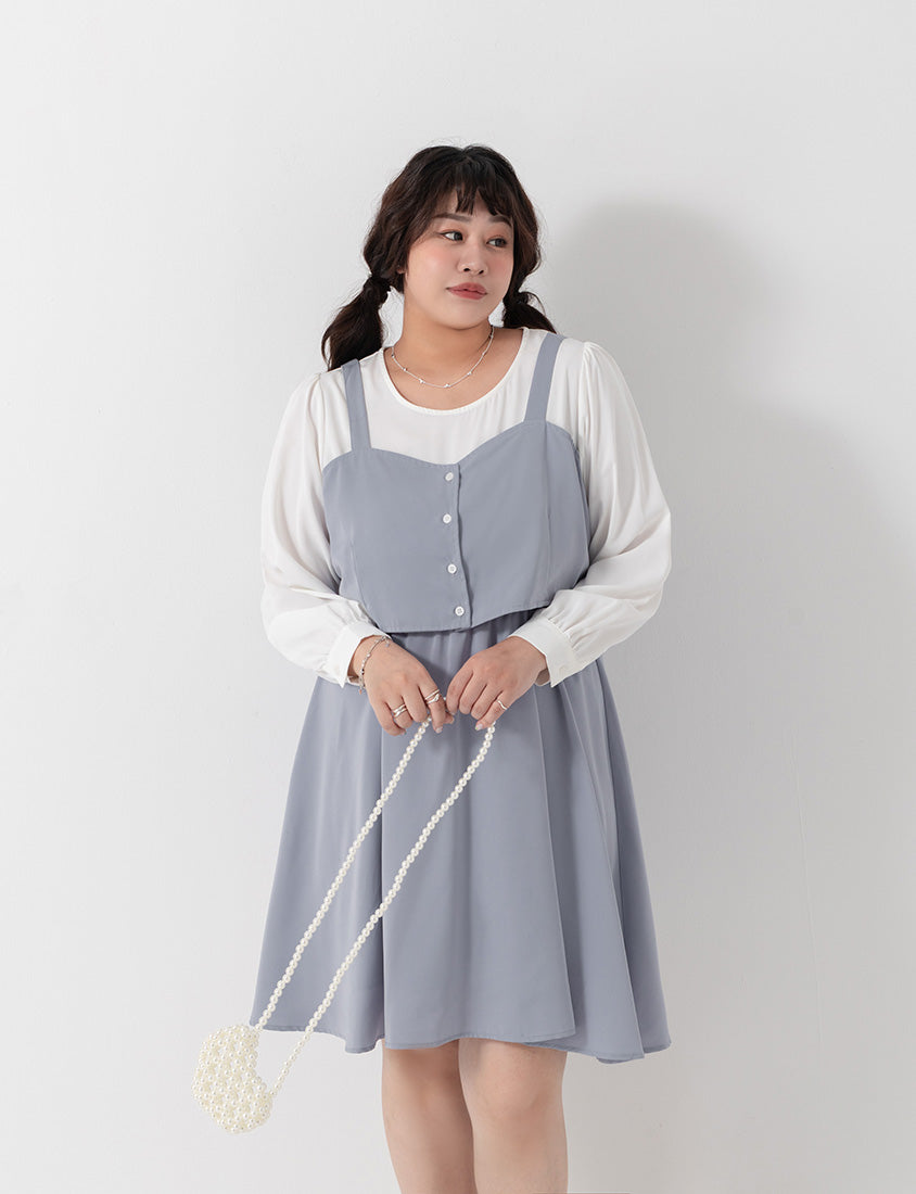 Sweet Slim Fit Faux Two-Piece Plus Size Mini Dress