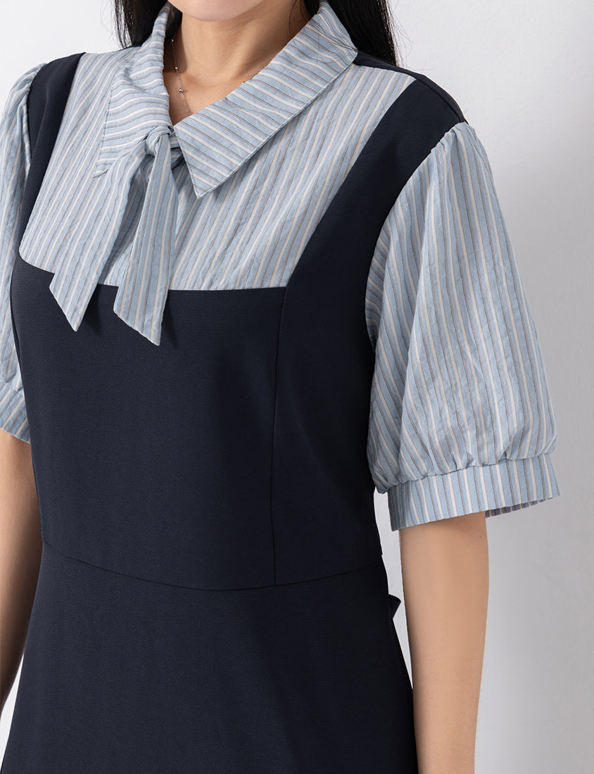 MISS. Elegant Faux Two-Piece Panel Stripe Plus Size Maxi Dress