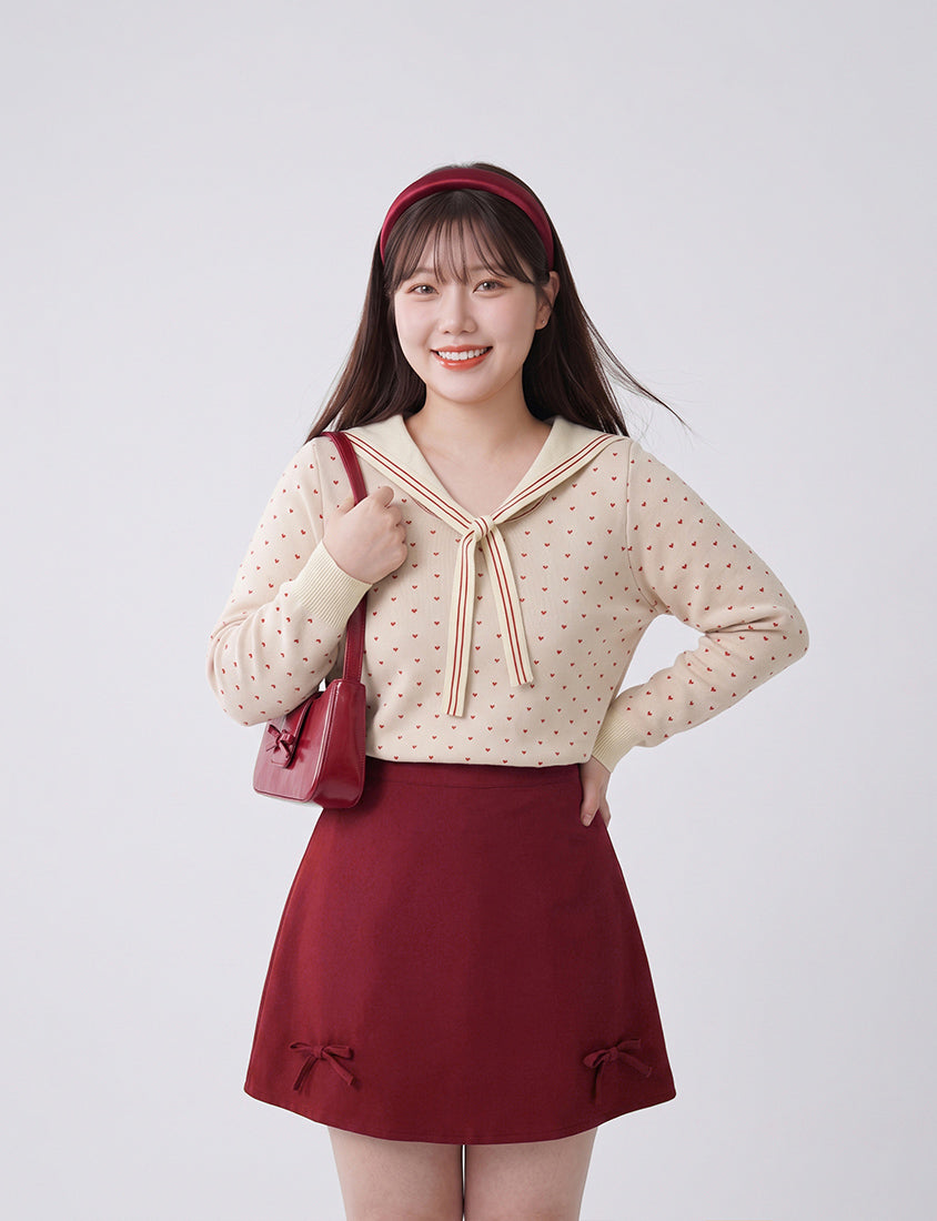 Sweet Heart Sailor Collar Long Sleeve Knit Plus SizeTop