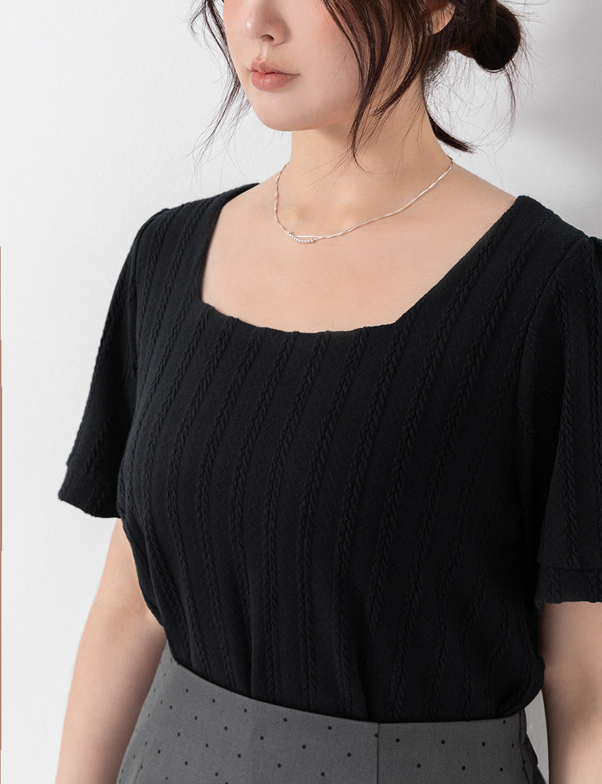 MISS. Slim Fit Square Neck Cable Knit Short Sleeve Plus Size Top