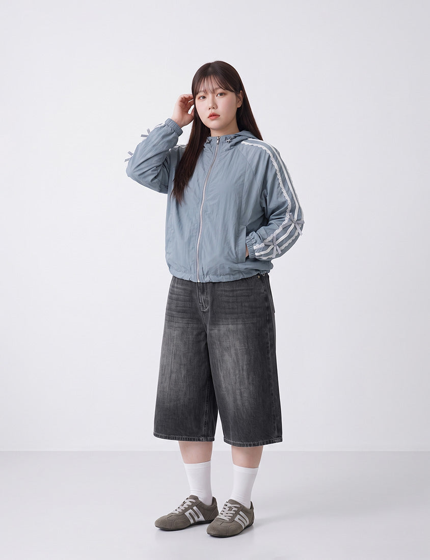 Korean Style Vintage Washed Plus Size Cropped Jeans