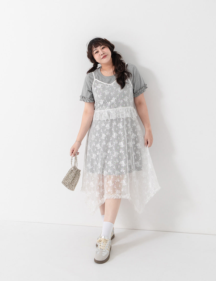 Japanese-Inspired Floral Lace Plus Size Two-Piece Dress Set