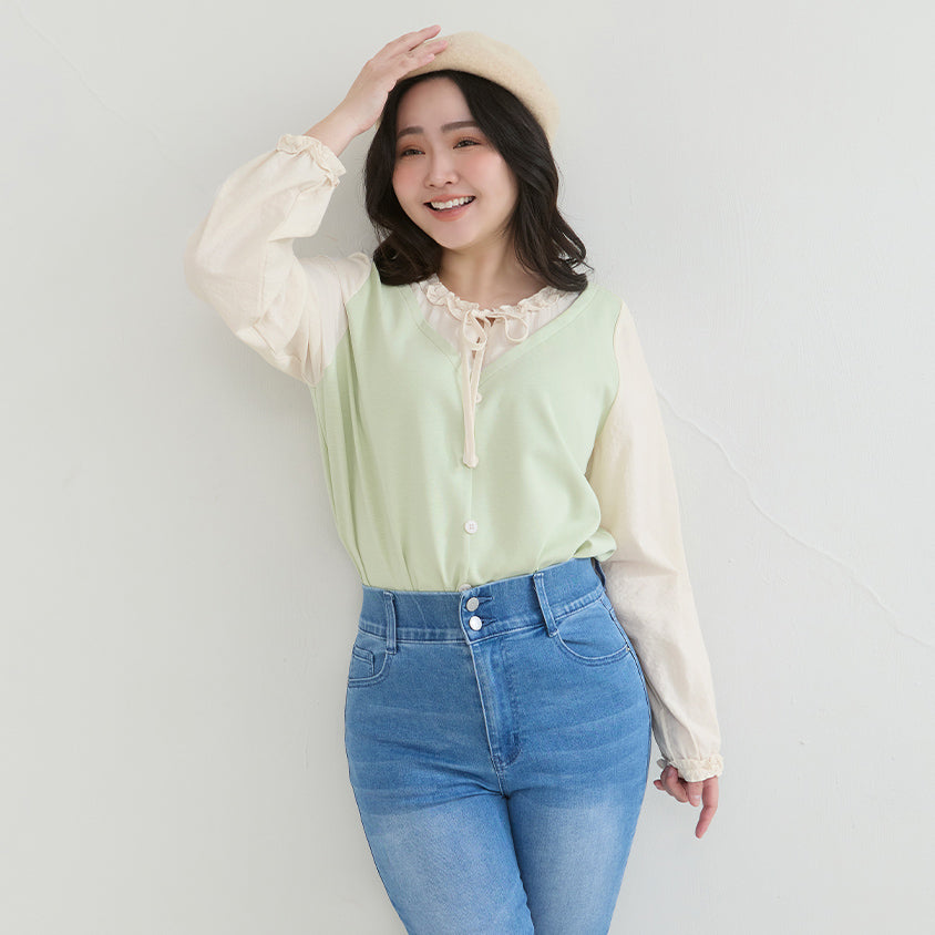 Romantic Ruffle Collar Faux Two Piece Plus Size Top