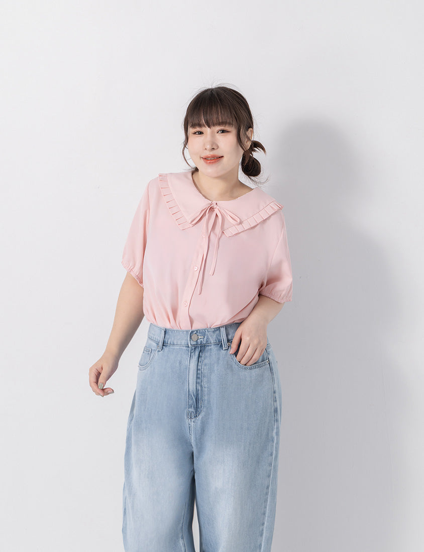 Statement Oversized Collar Tie-Waist Chiffon Plus Size Blouse