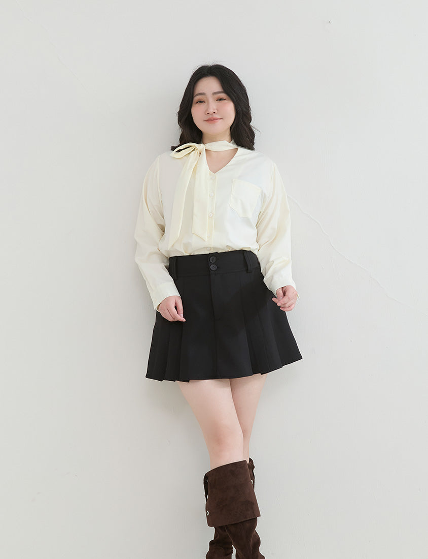 Slimming A-Line Pleated Plus Size Mini Skirt