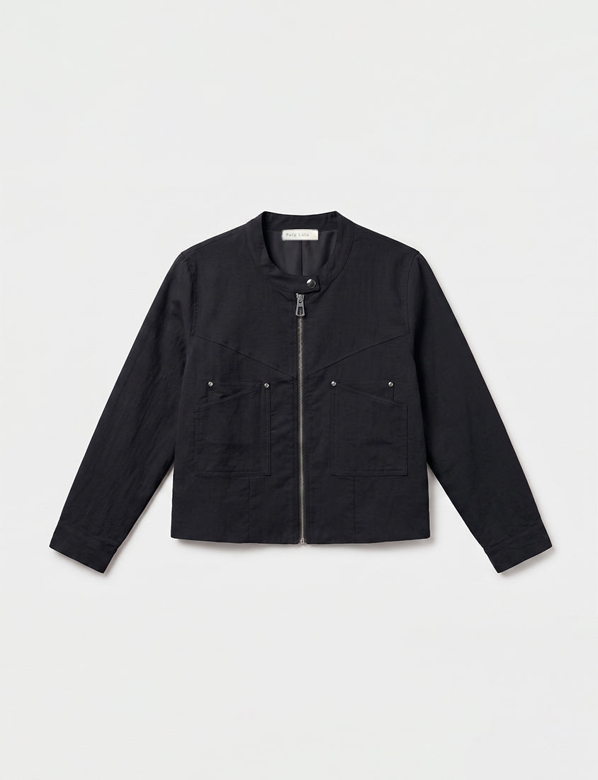 MUA! Lyocell Linen Contrast Stitch Plus Size Moto Jacket