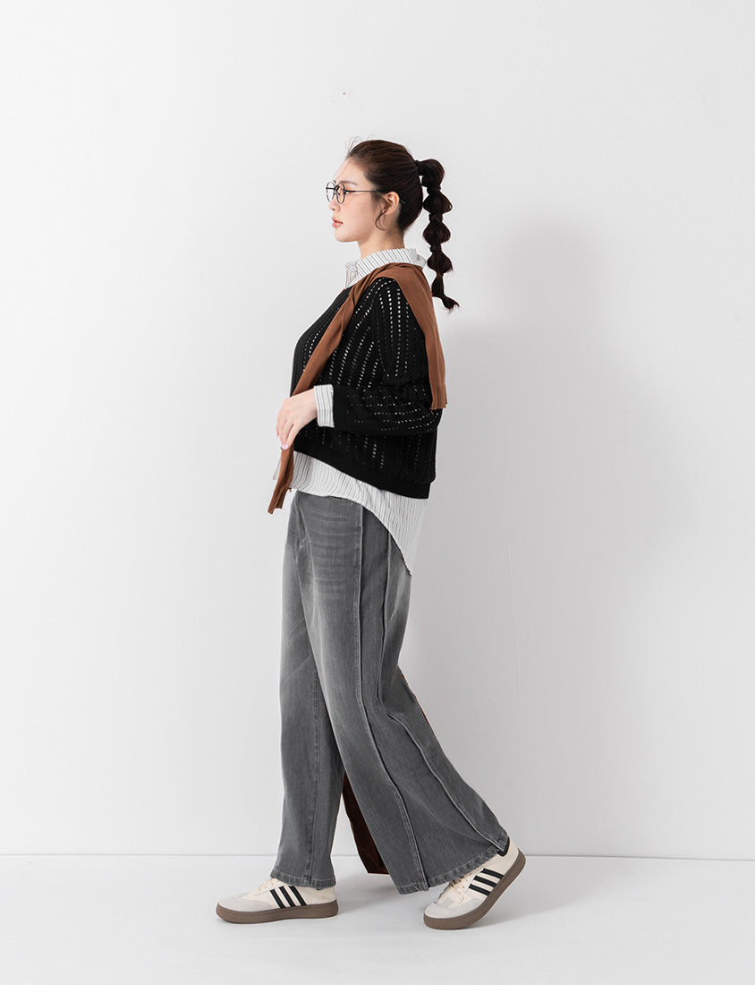 Geometric Seams Panel Slimming Plus Size Jeans