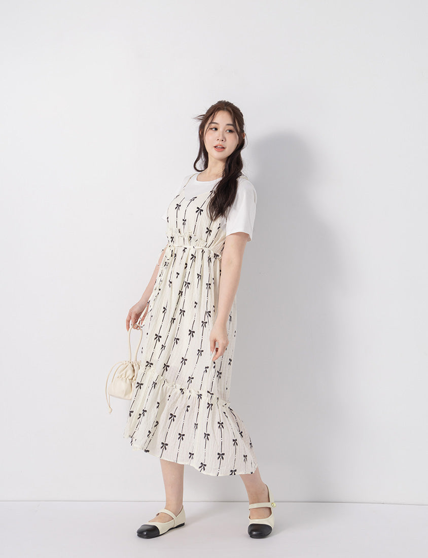 Sweet Chiffon Bow Faux Two-Piece Plus Size Maxi Dress