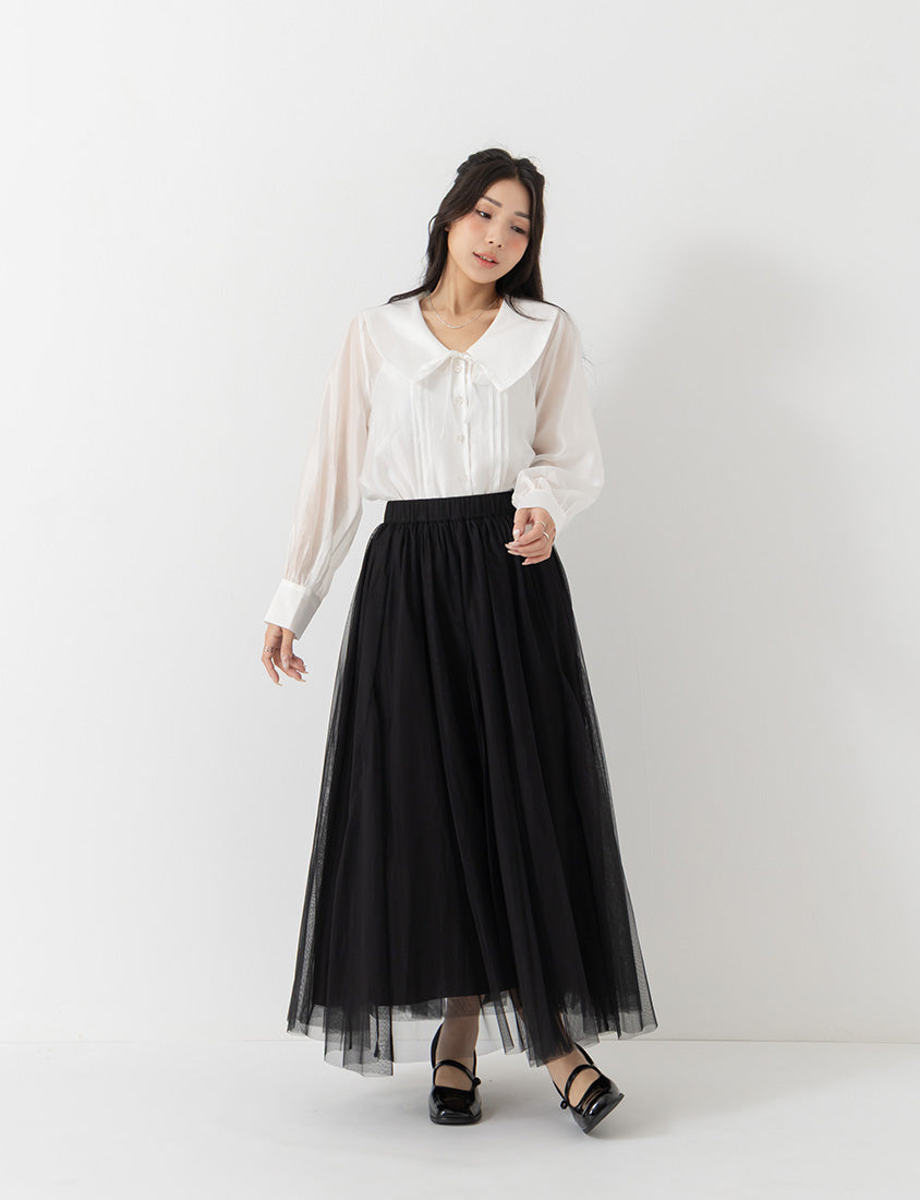 MISS. Elegant Flared Tiered Tulle Plus Size Maxi Skirt