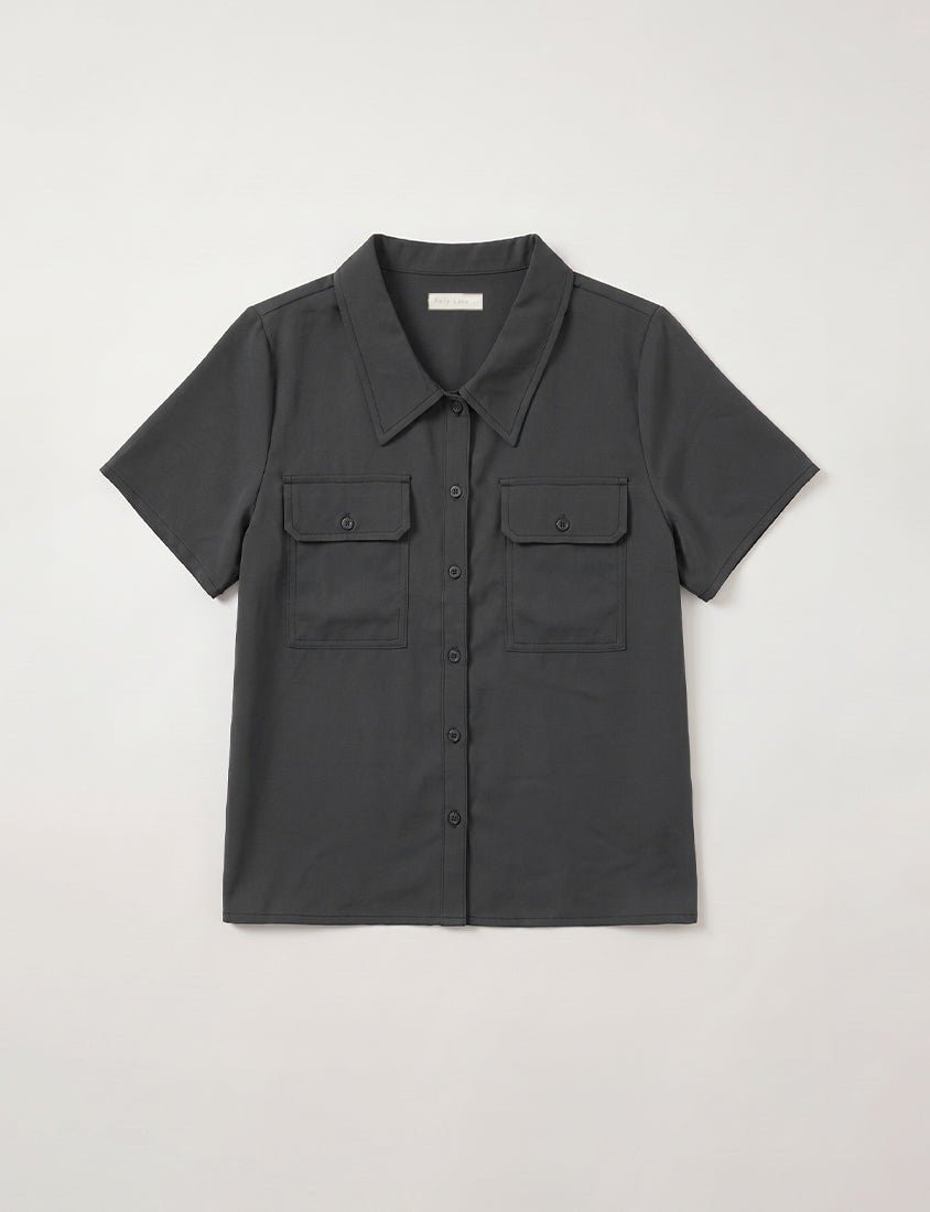 Contrast Stitch Lightweight Utility Chiffon Plus Size Shirt
