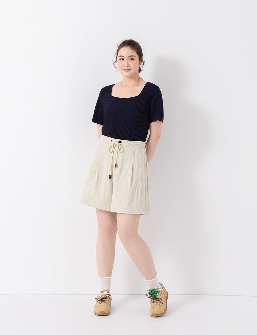 Classic Multicolor Square Neck Ribbed Knit Plus Size Top