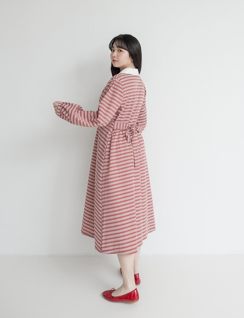 Contrast Cuban Collar Vintage Plaid Plus Size Maxi Dress
