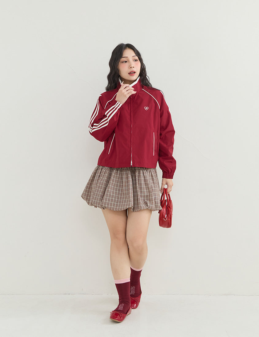 Korean-Inspired Retro Contrast Sporty Stand Collar Plus Size Jacket