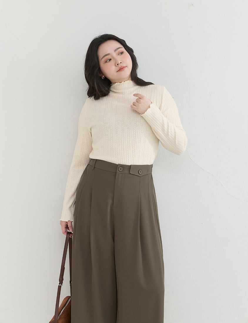 Soft Cable Knit Ribbed Rolled Edges Long Sleeve Plus Size Top
