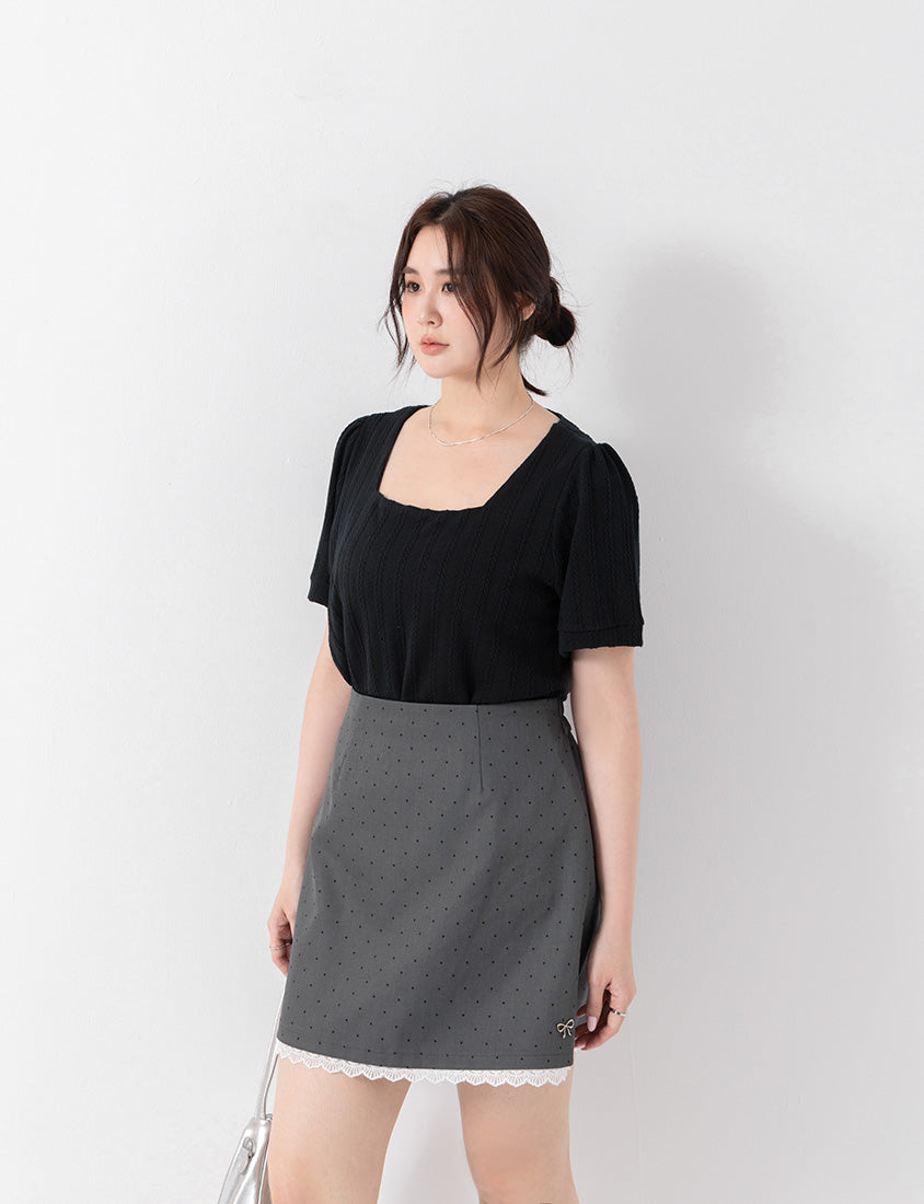 MISS. Slim Fit Square Neck Cable Knit Short Sleeve Plus Size Top
