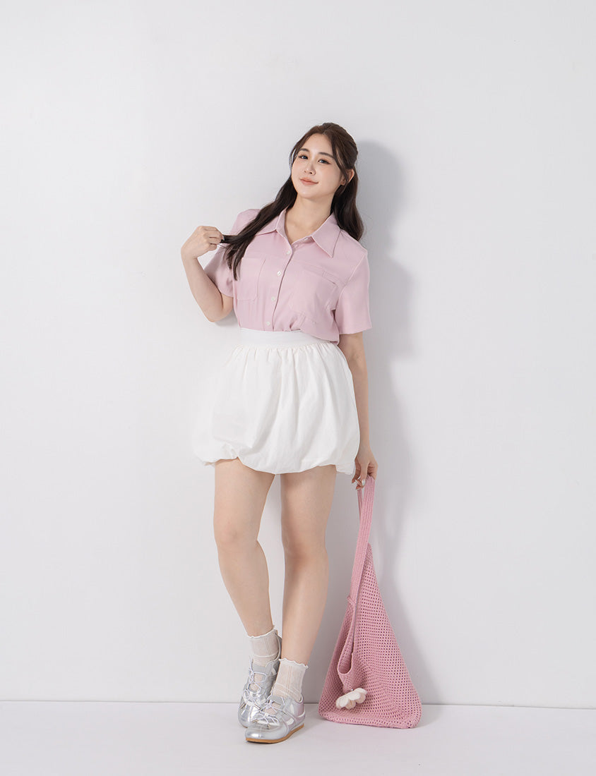 Double Pocket Twill Shell Button Plus Size Shirt