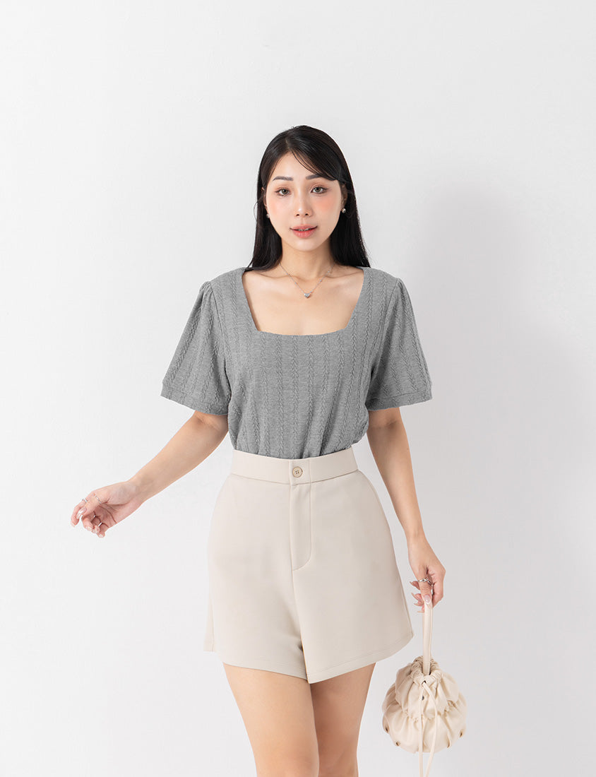 MISS. Slim Fit Square Neck Cable Knit Short Sleeve Plus Size Top