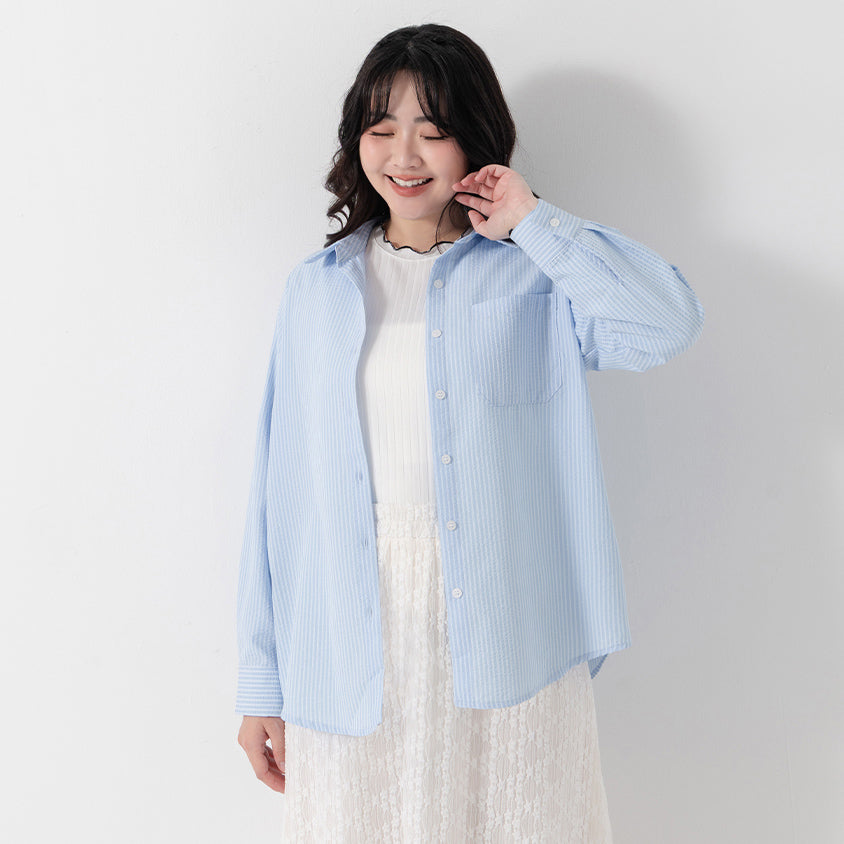 Textured Crinkle Stripe Plus Size Shirt