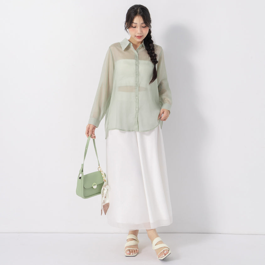 Subtle Sparkle Sheer Chiffon Back Slit Plus Size Shirt