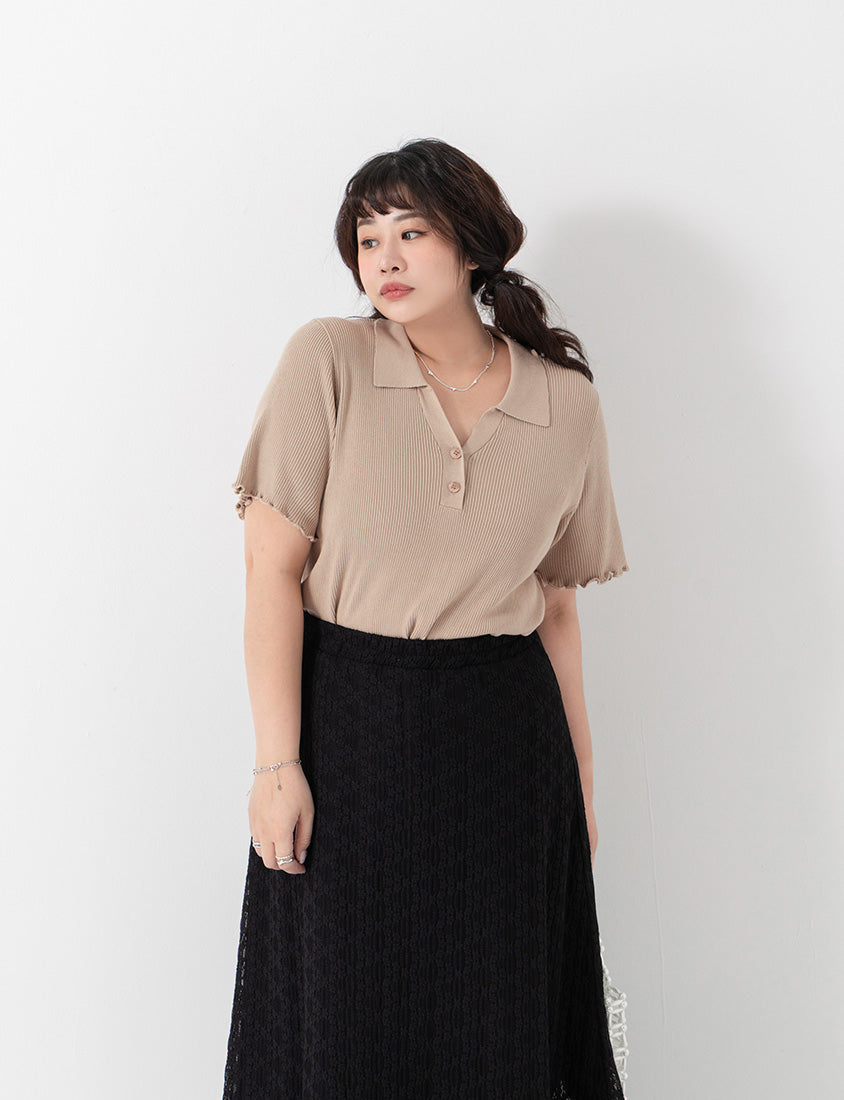 MISS. Polo Collar Ribbed Knit Plus Size Top