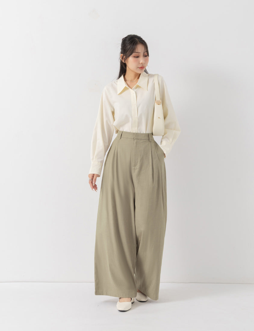 MISS. Easy-Care Contrast Color Long Sleeve Plus Size Shirt