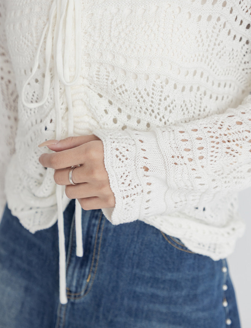 MUA! Lace Openwork Drawstring Knit Plus Size Top