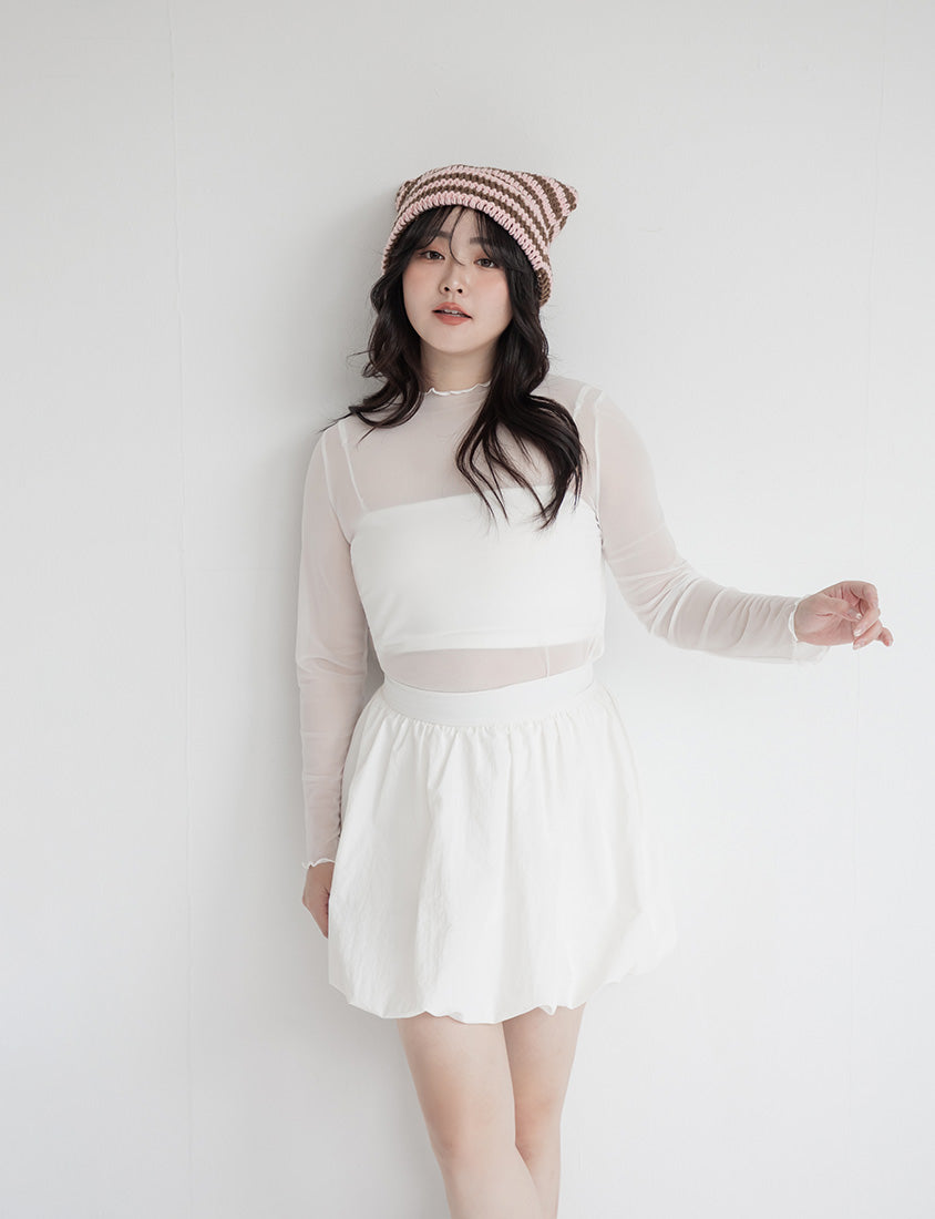 Versatile Ruffle Trim Sheer Long Sleeve Plus Size Top