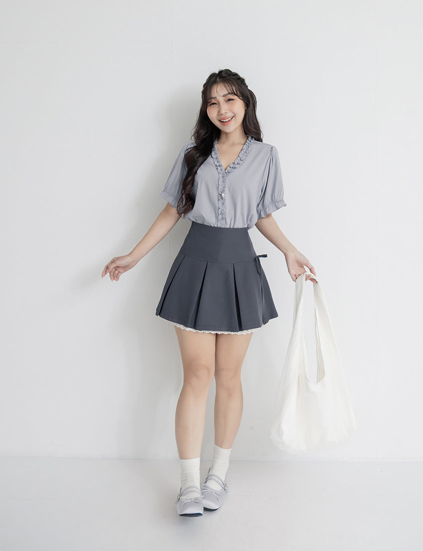 Sweet Bow Lace Pleated Plus Size Mini Skirt