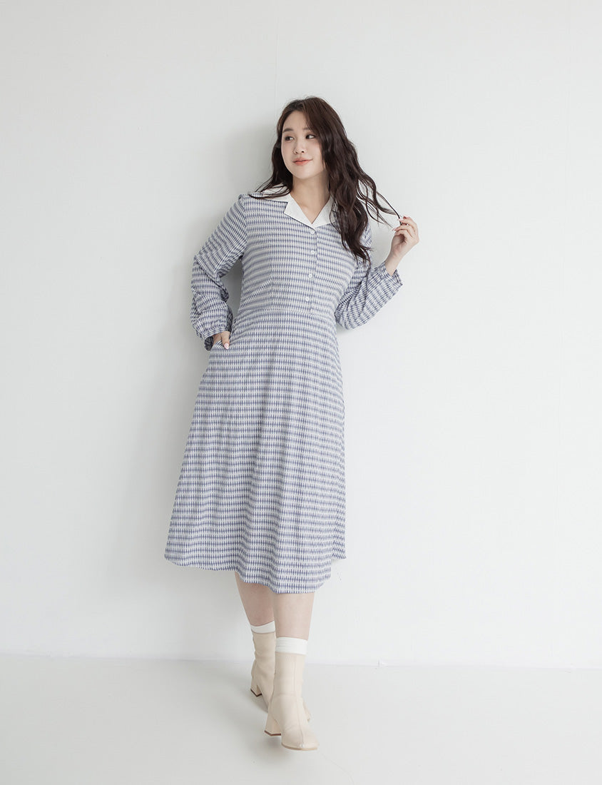 Contrast Cuban Collar Vintage Plaid Plus Size Maxi Dress