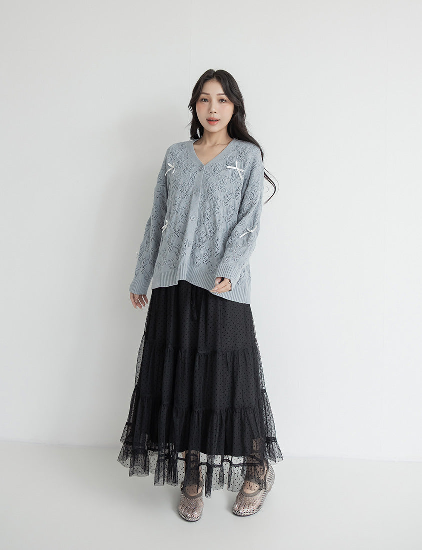 Romantic Polka Dot Tulle Tiered Plus Size Maxi Skirt