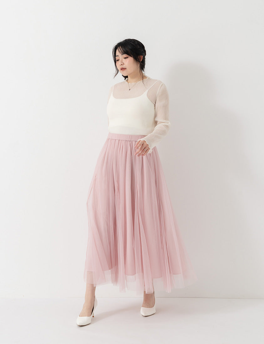MISS. Elegant Flared Tiered Tulle Plus Size Maxi Skirt