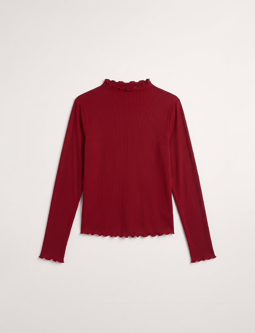 Ribbed Lettuce Trim Mock Neck Plus Size Top