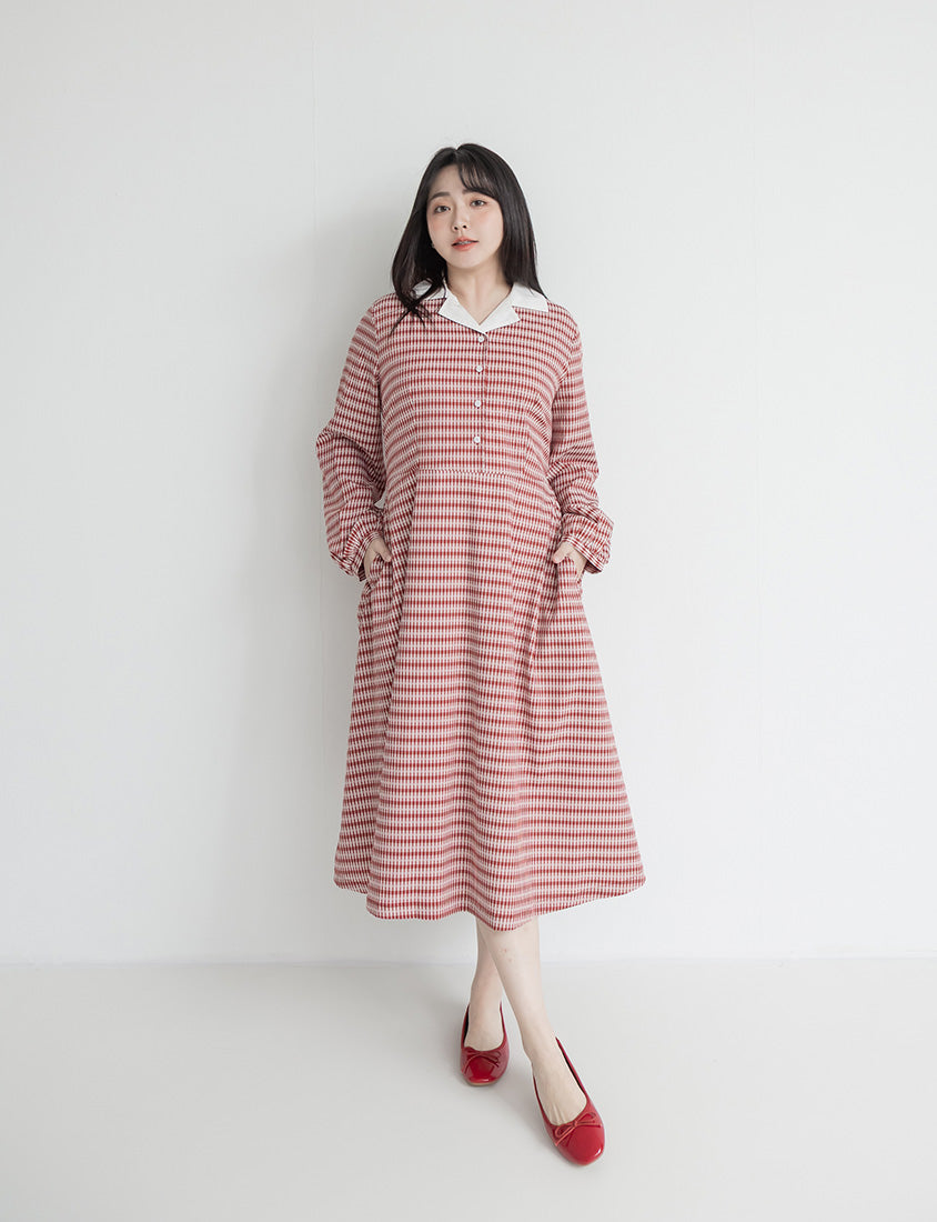Contrast Cuban Collar Vintage Plaid Plus Size Maxi Dress