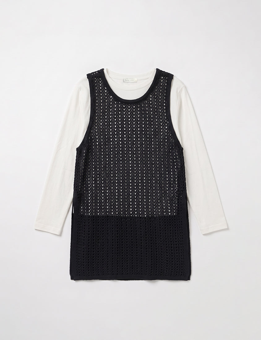 Japanese Style Layered Knit Cutout Plus Size Two-Piece Set