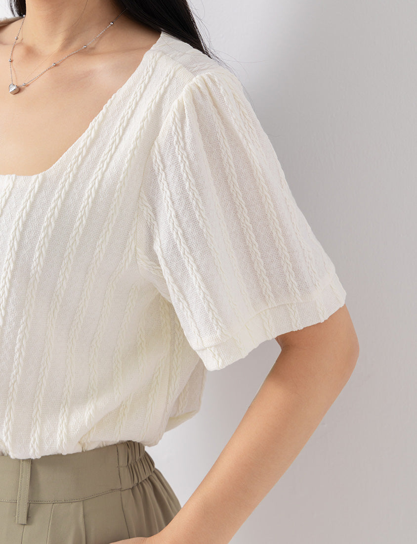 MISS. Slim Fit Square Neck Cable Knit Short Sleeve Plus Size Top