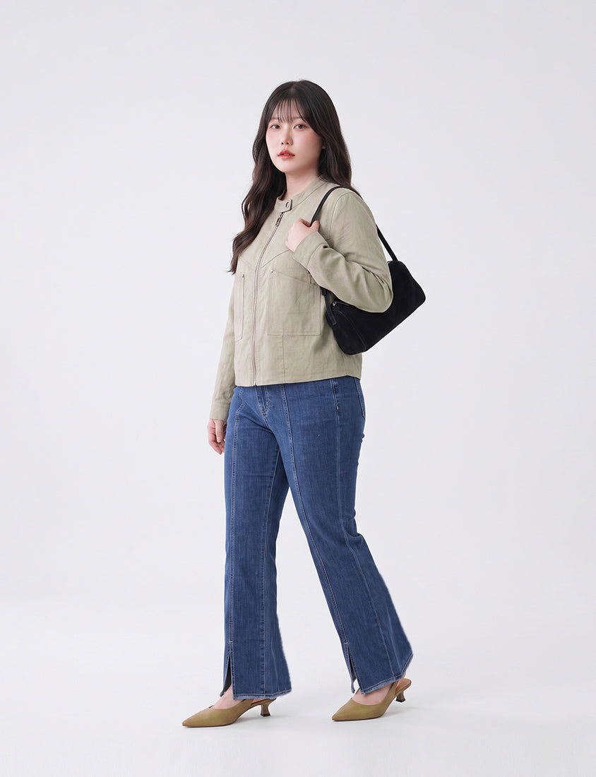 MUA! Lyocell Linen Contrast Stitch Plus Size Moto Jacket