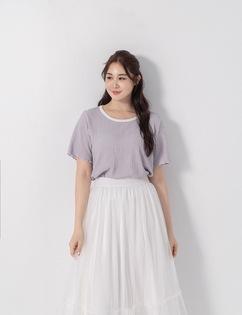 Sweet Colorful Contrast Trim Crinkle Plus Size Tee