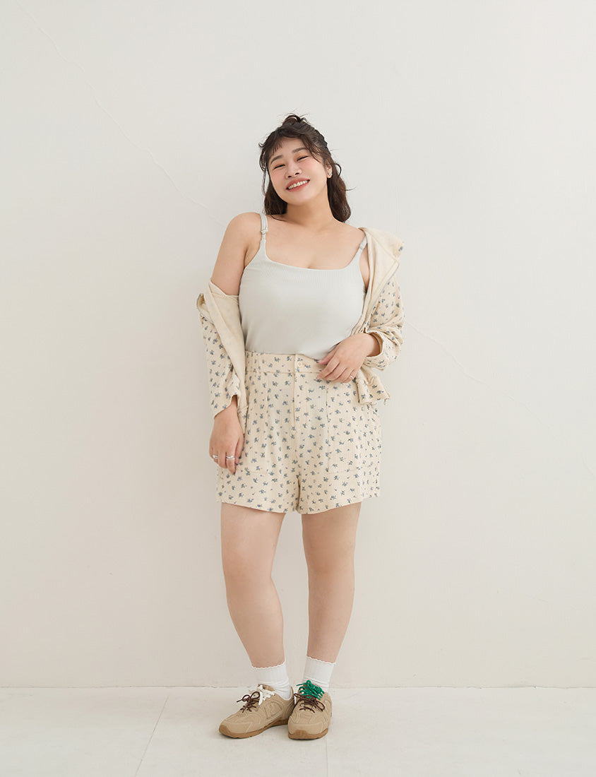 Sweet Floral Waffle Plus Size Shorts