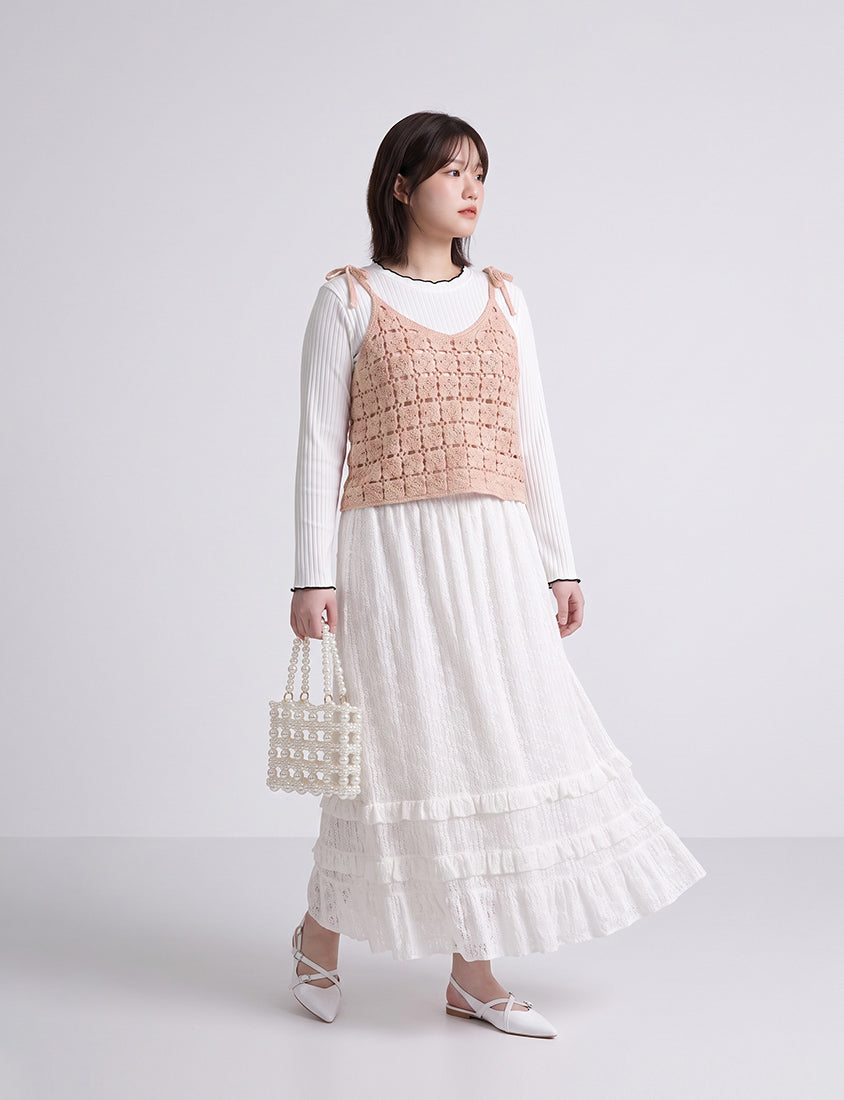 Soft Wide Ribbed Ruffle-Trim Long Sleeve Plus Size Top