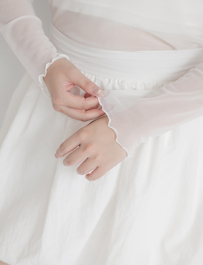 Versatile Ruffle Trim Sheer Long Sleeve Plus Size Top