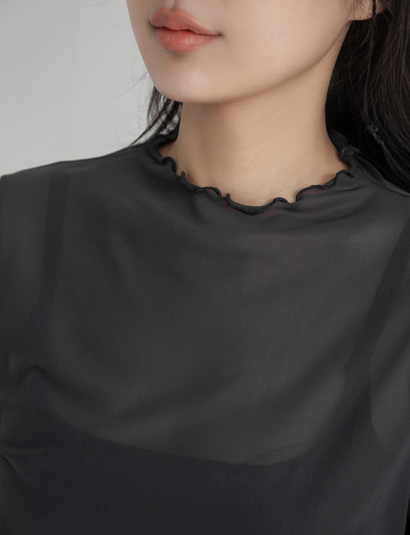 Versatile Ruffle Trim Sheer Long Sleeve Plus Size Top