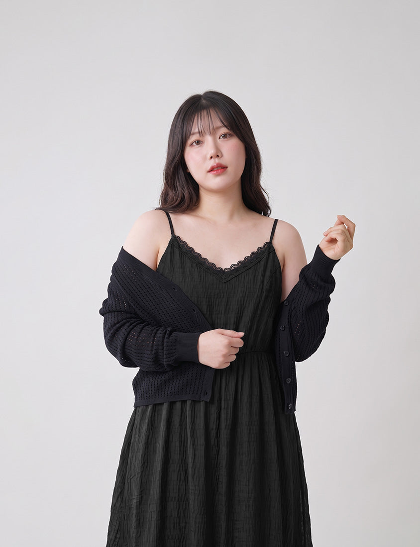 Sweet Lace Textured Plus Size Maxi Dress