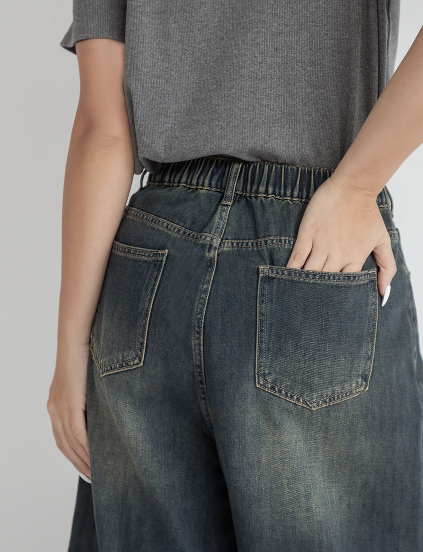 Korean Style Vintage Washed Plus Size Cropped Jeans