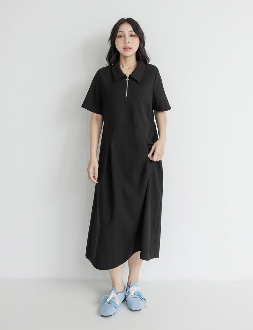 Collared Waffle-Knit Cinched Waist Plus Size Maxi Dress