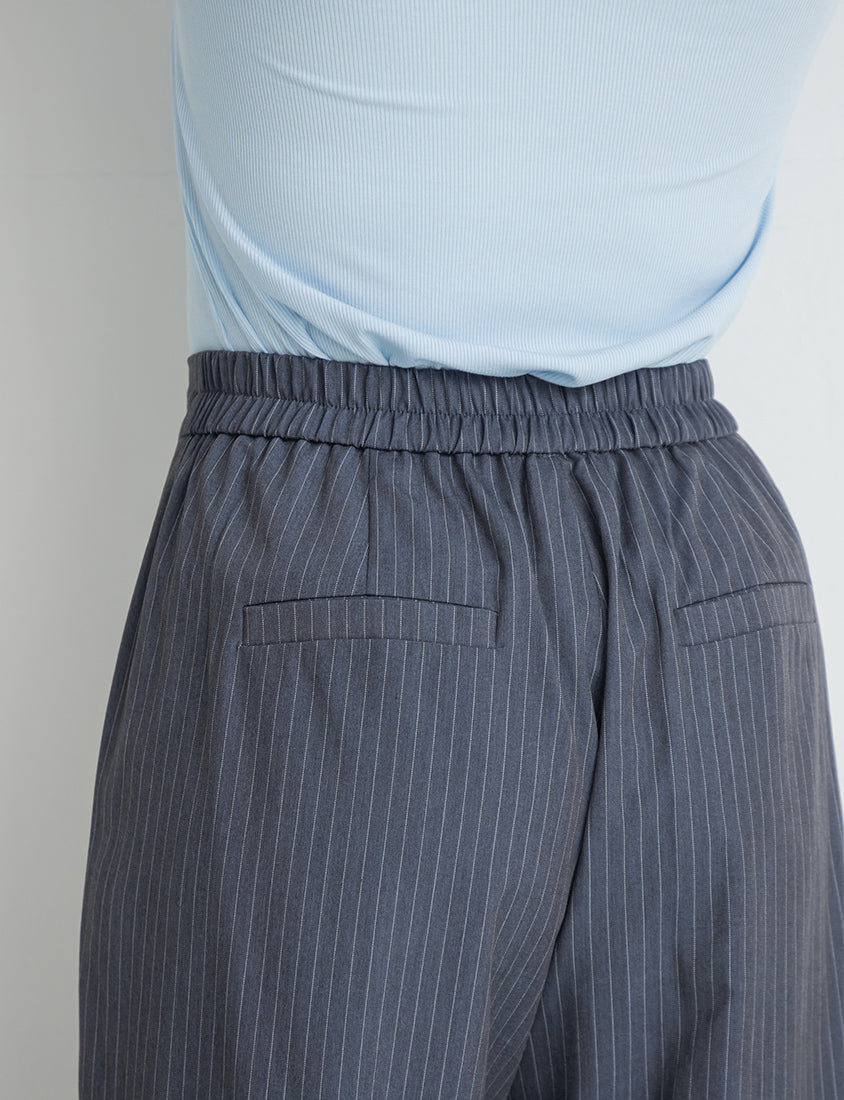 Striped Elastic Back Waist Relaxed Plus Size Tailored Trousers