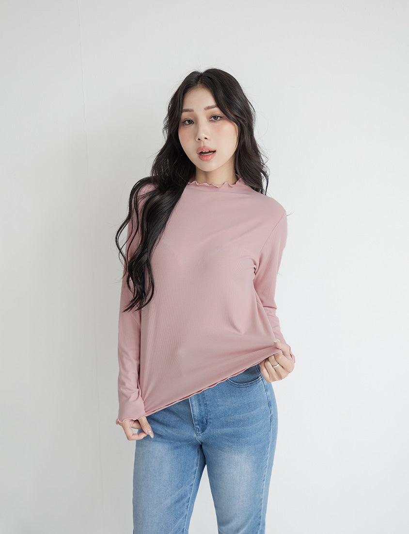 Ribbed Lettuce Trim Mock Neck Plus Size Top